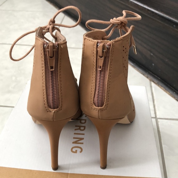 Asoniel Beige Peep Toe Heels - Picture 5 of 8